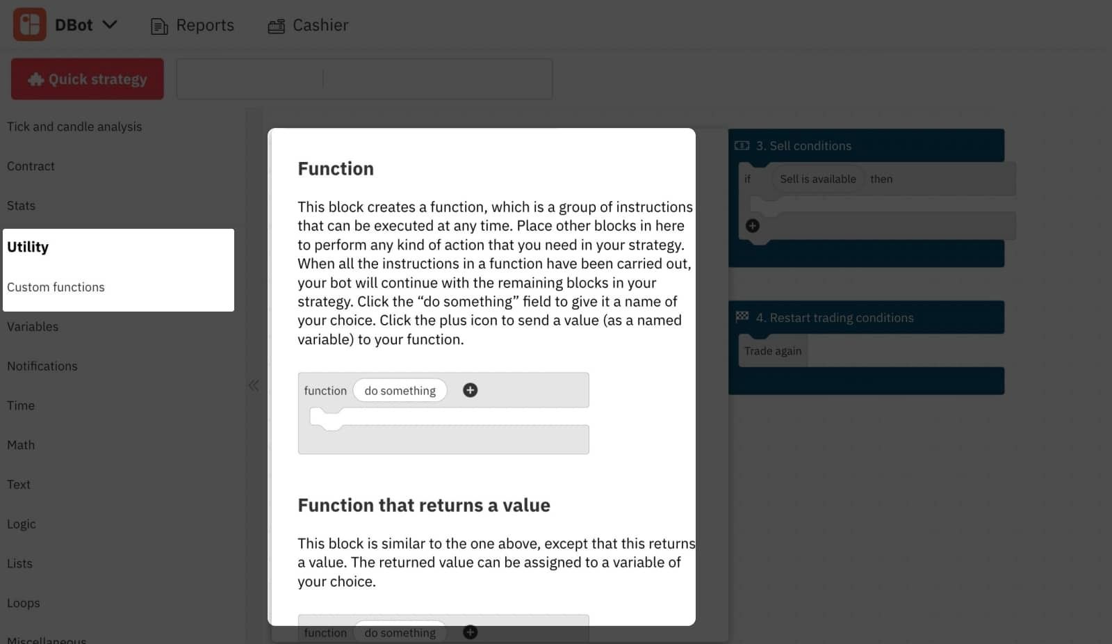 6.3. Function Block on D Bot – Deriv's Trading Bot