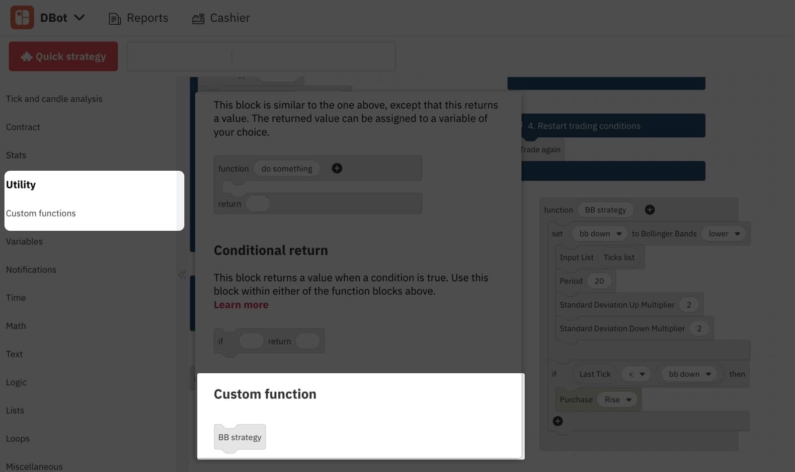 6.5. Function Block on D Bot – Deriv's Trading Bot