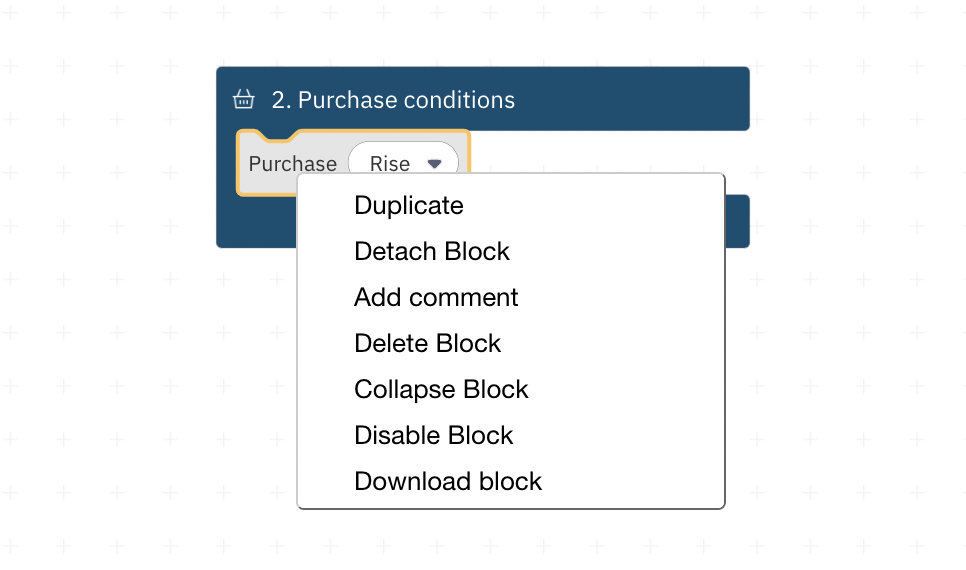 Block’s Context Menu on D Bot – Deriv's Trading Bot