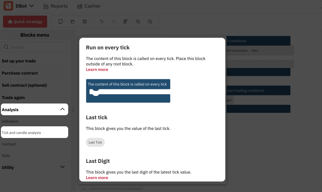 5.1. Tick and Candle Analysis Blocks on Deriv Bot – Deriv's Trading Bot