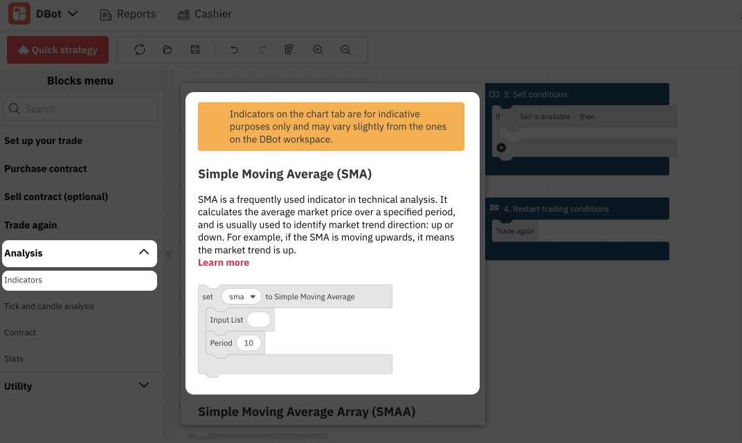 5.2. Technical Indicators Blocks on Deriv Bot – Deriv's Trading Bot