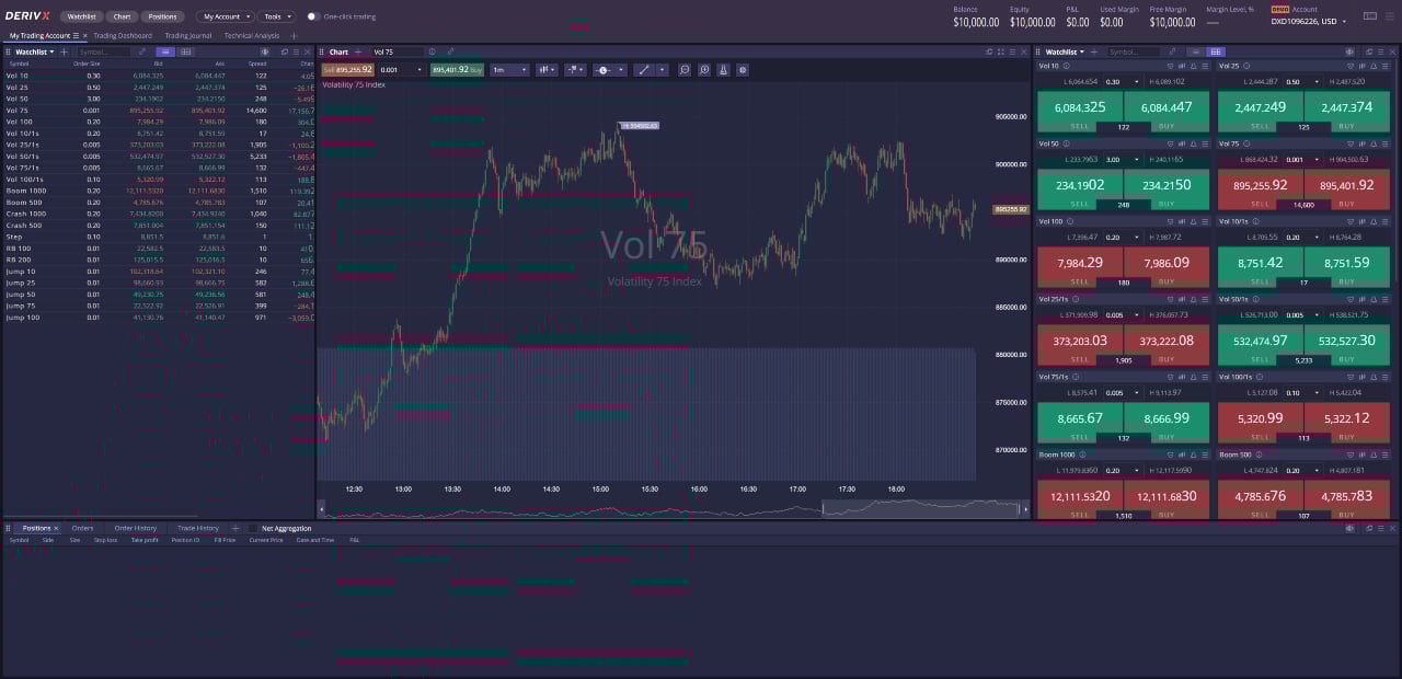 Deriv X platform interface.