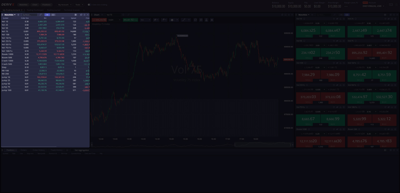 Watchlist on Deriv X.
