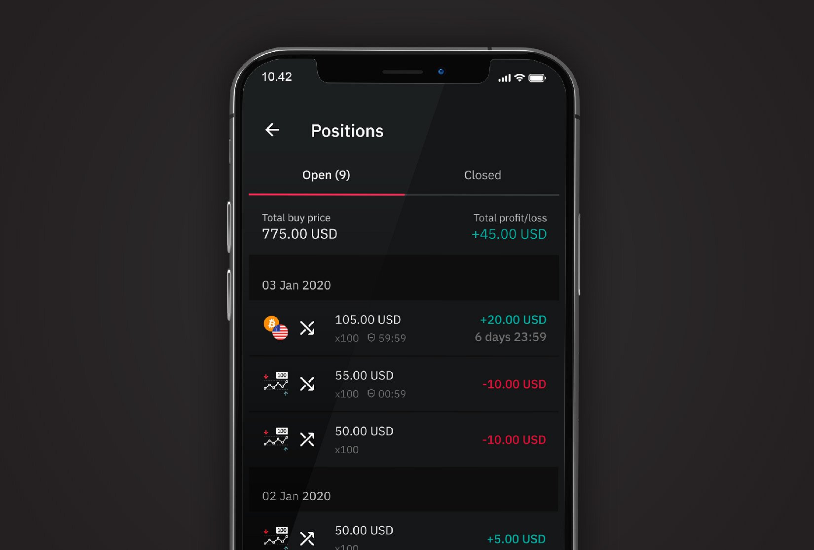 Deriv Go with an active trade