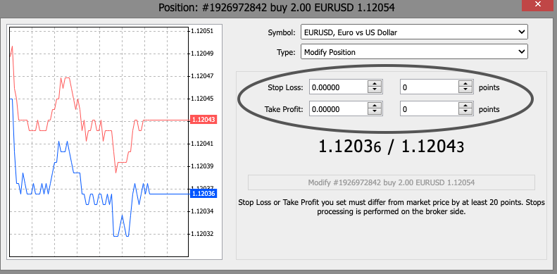 Stop loss and Take Profit functions on Deriv's MT5 platform