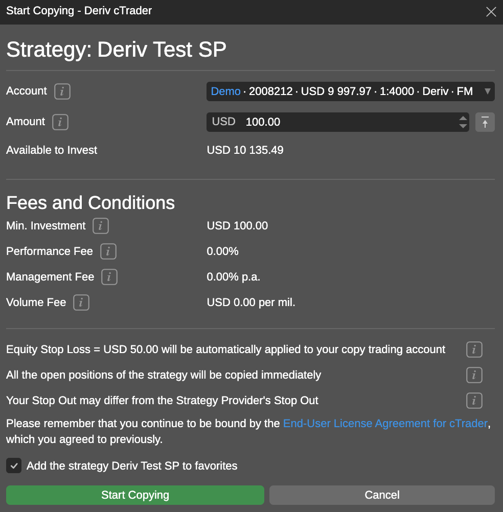 Review copy trading fees