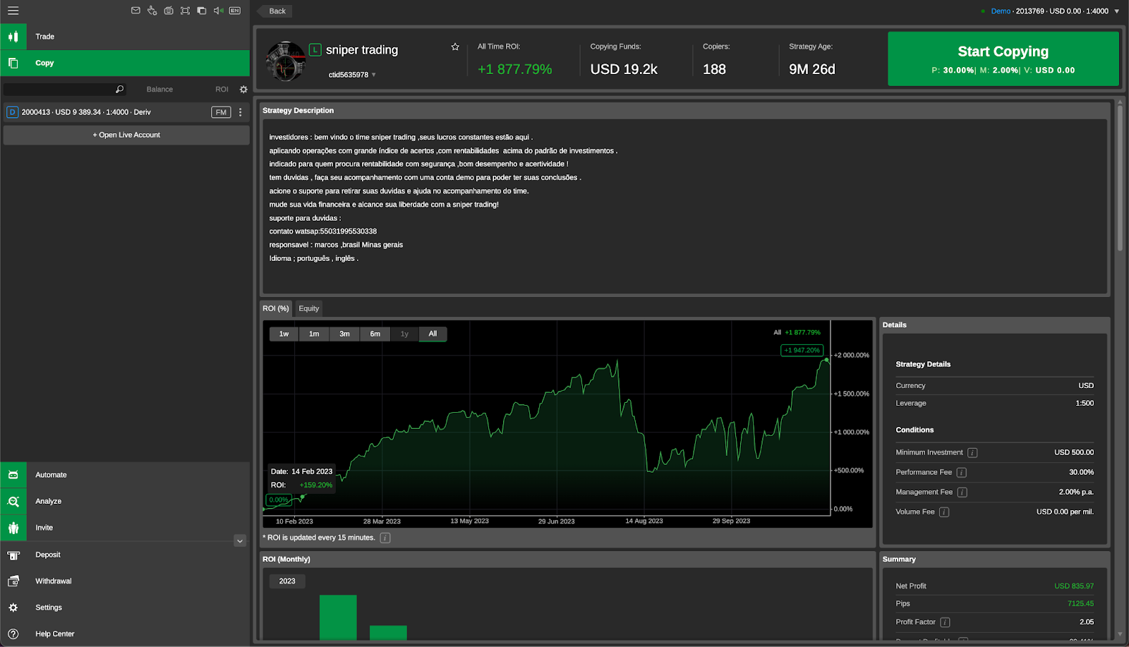 seamless Deriv cTrader dashboard