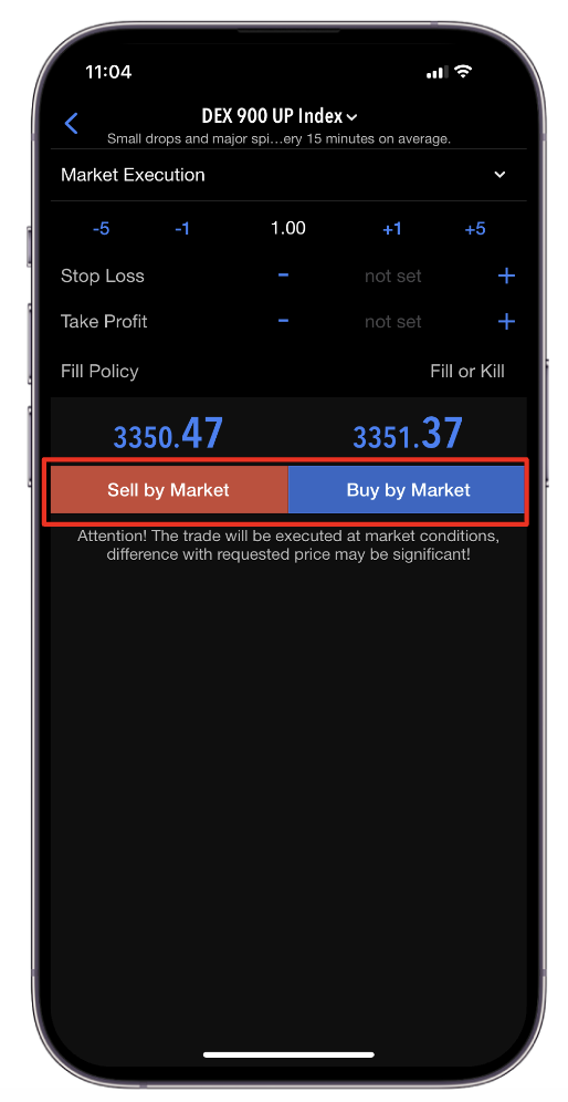 Buying and selling of an index on Deriv MT5