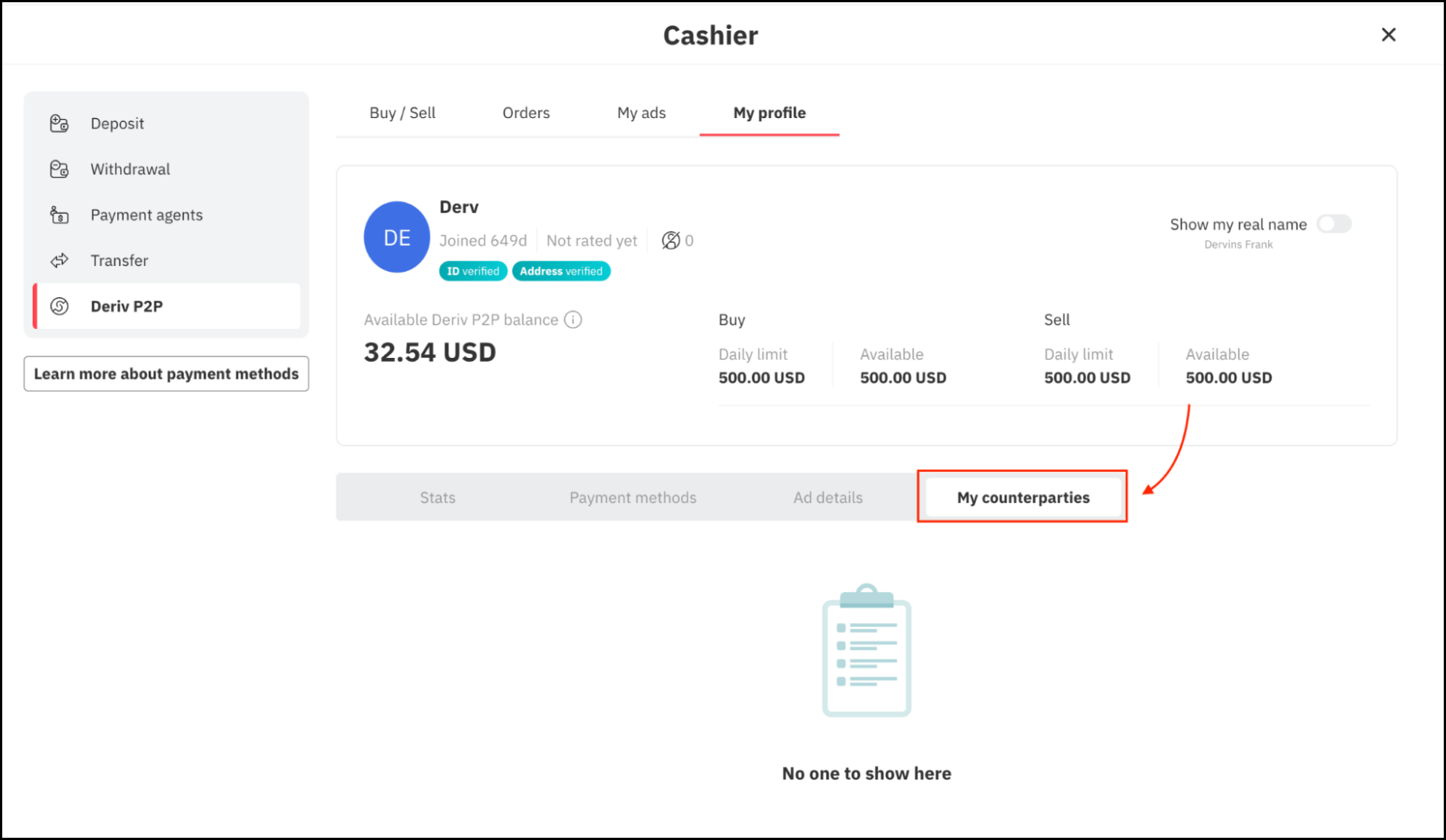 Block user in counterparties