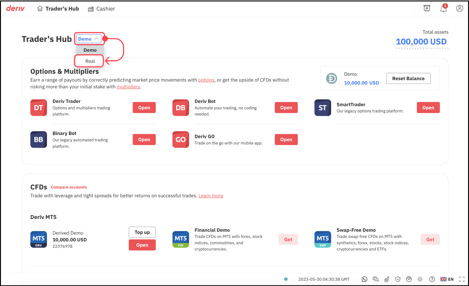 Switch to Real Account