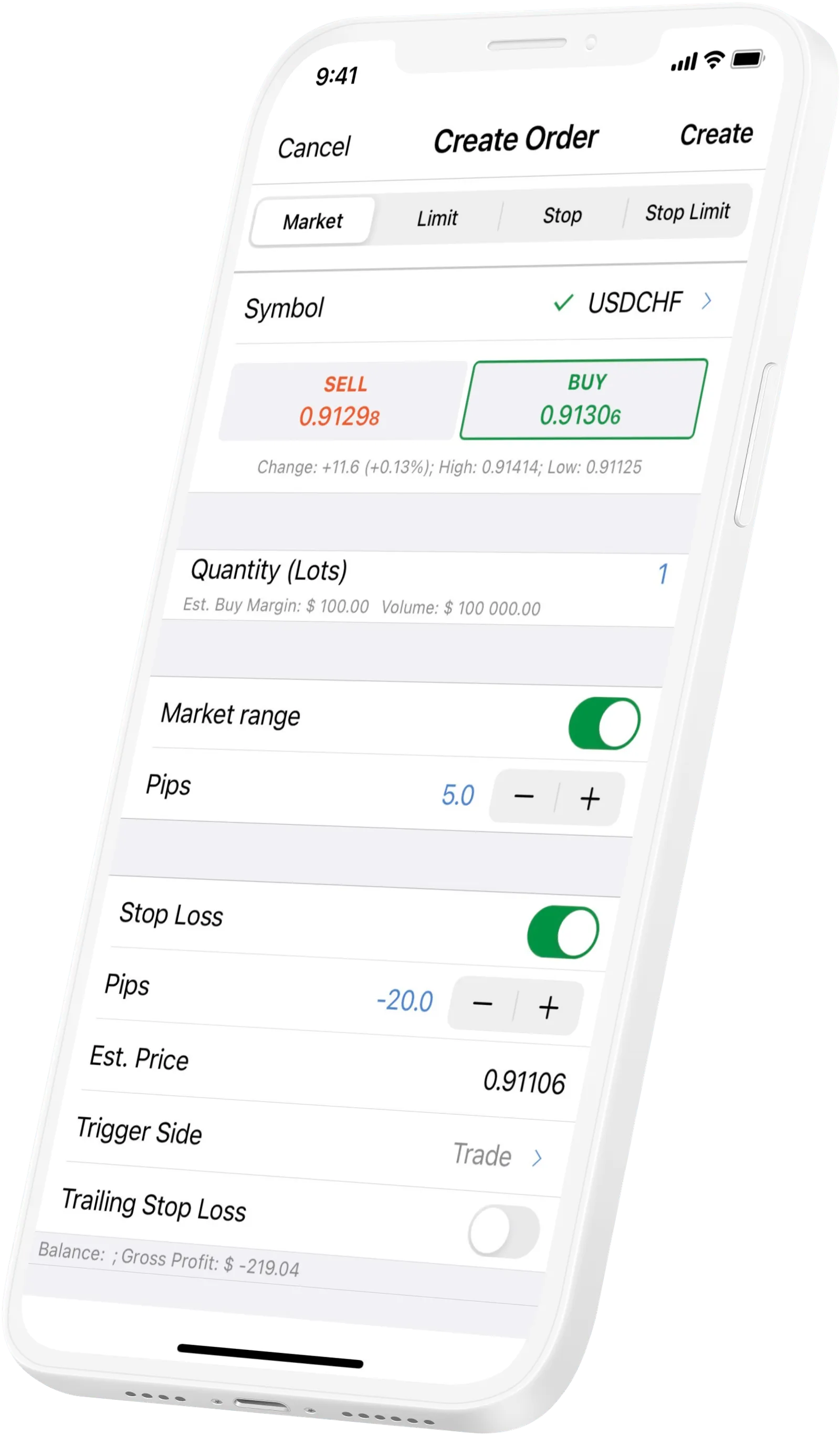 Screenshot showing trade margin parameters on Deriv cTrader