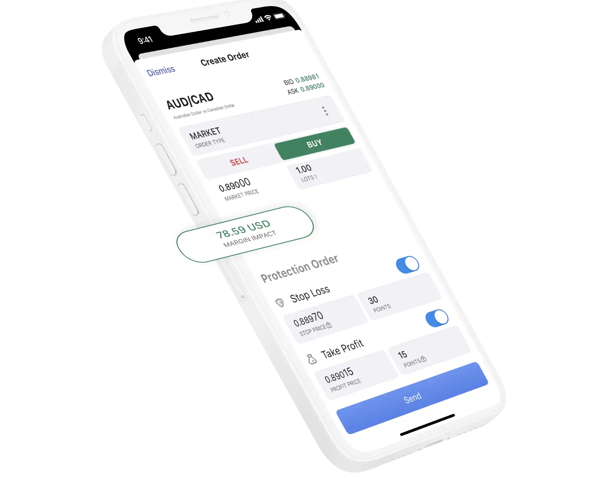 Screen showing Deriv X trading interface on the mobile