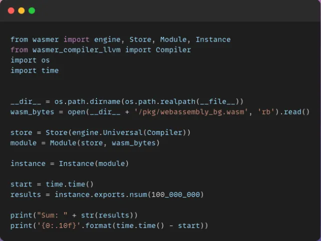 Python snippet using the Wasm binary representation of Rust