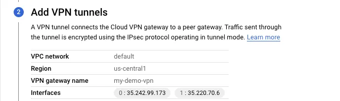 Screenshot of VPN tunnel interface
