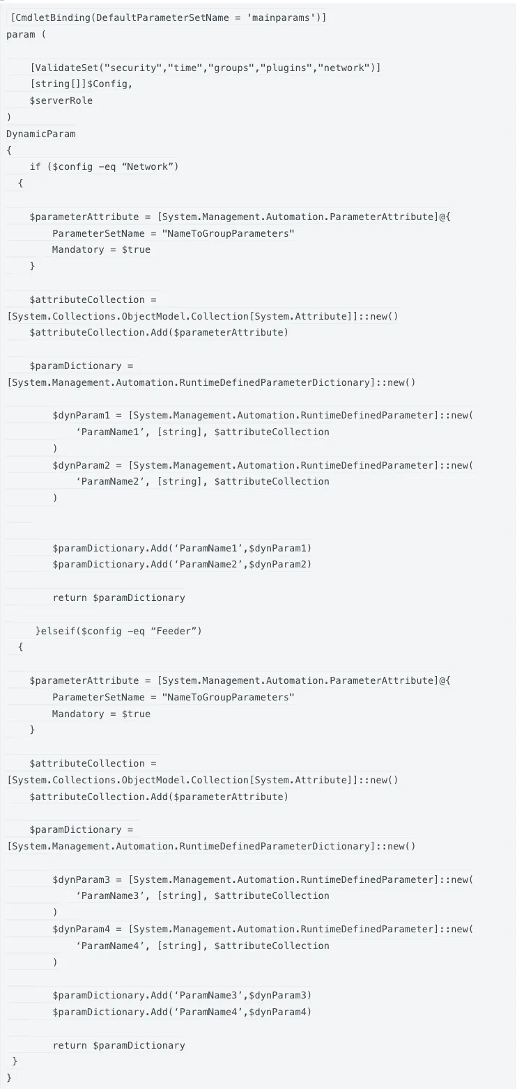 Example of dynamic parameters in code