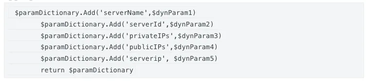 Code with param dictionary