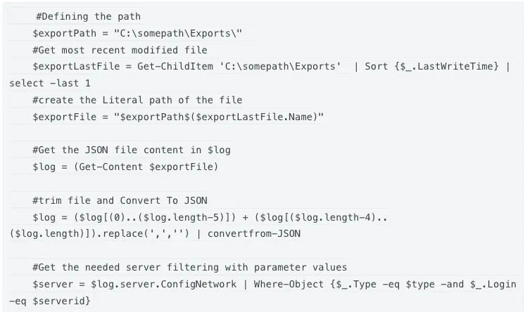 Code defining the export path