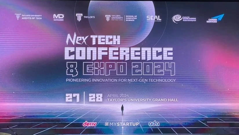 NexTech conference backdrop listing Deriv as a sponsor
