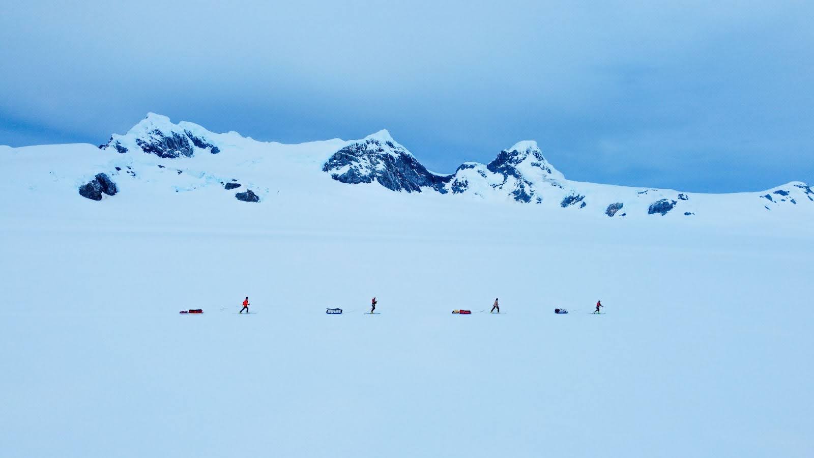 French explorers navigating the frozen terrain for the Kahuna expedition.