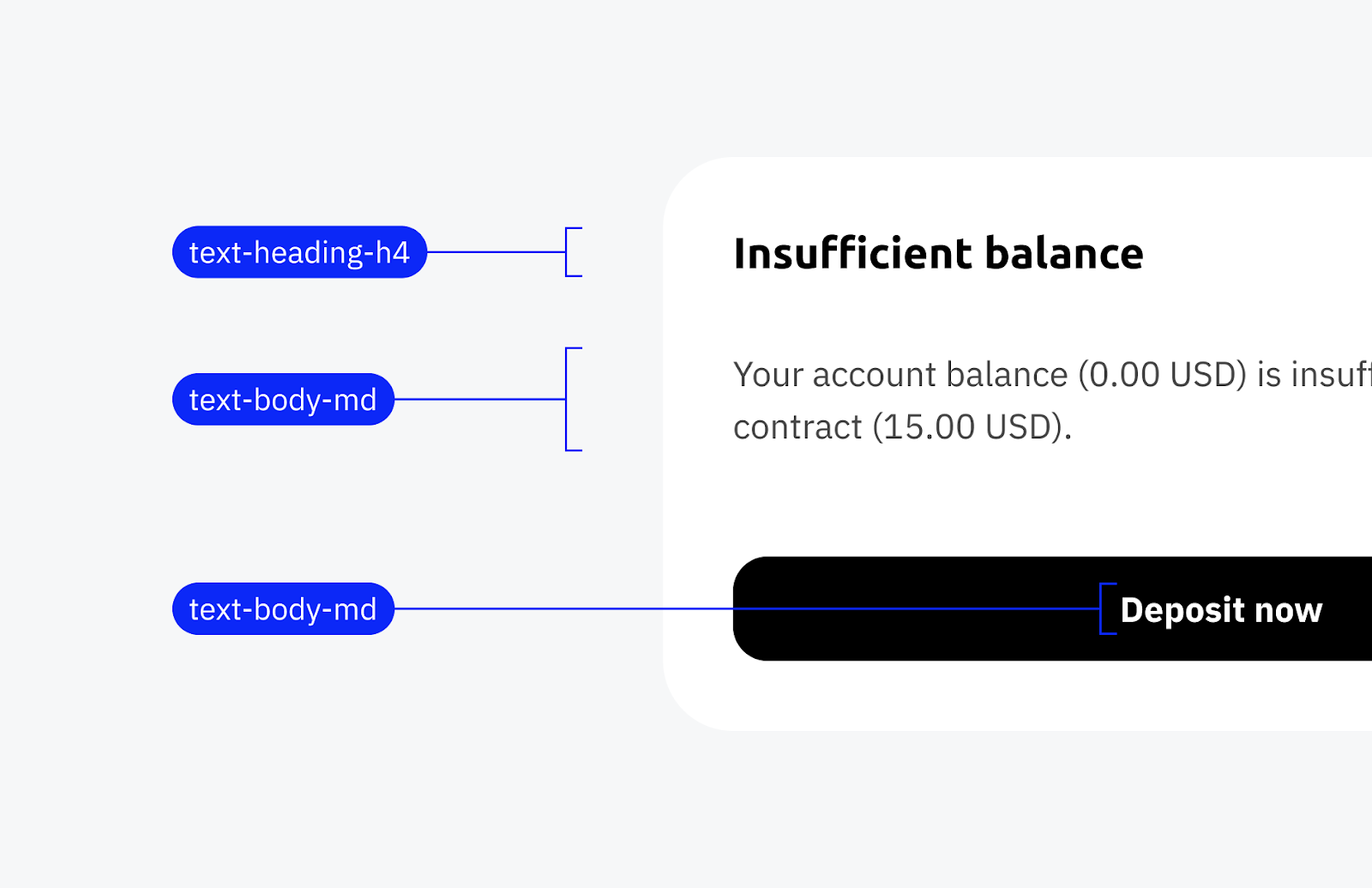 A screen showing font size tokens on Quill